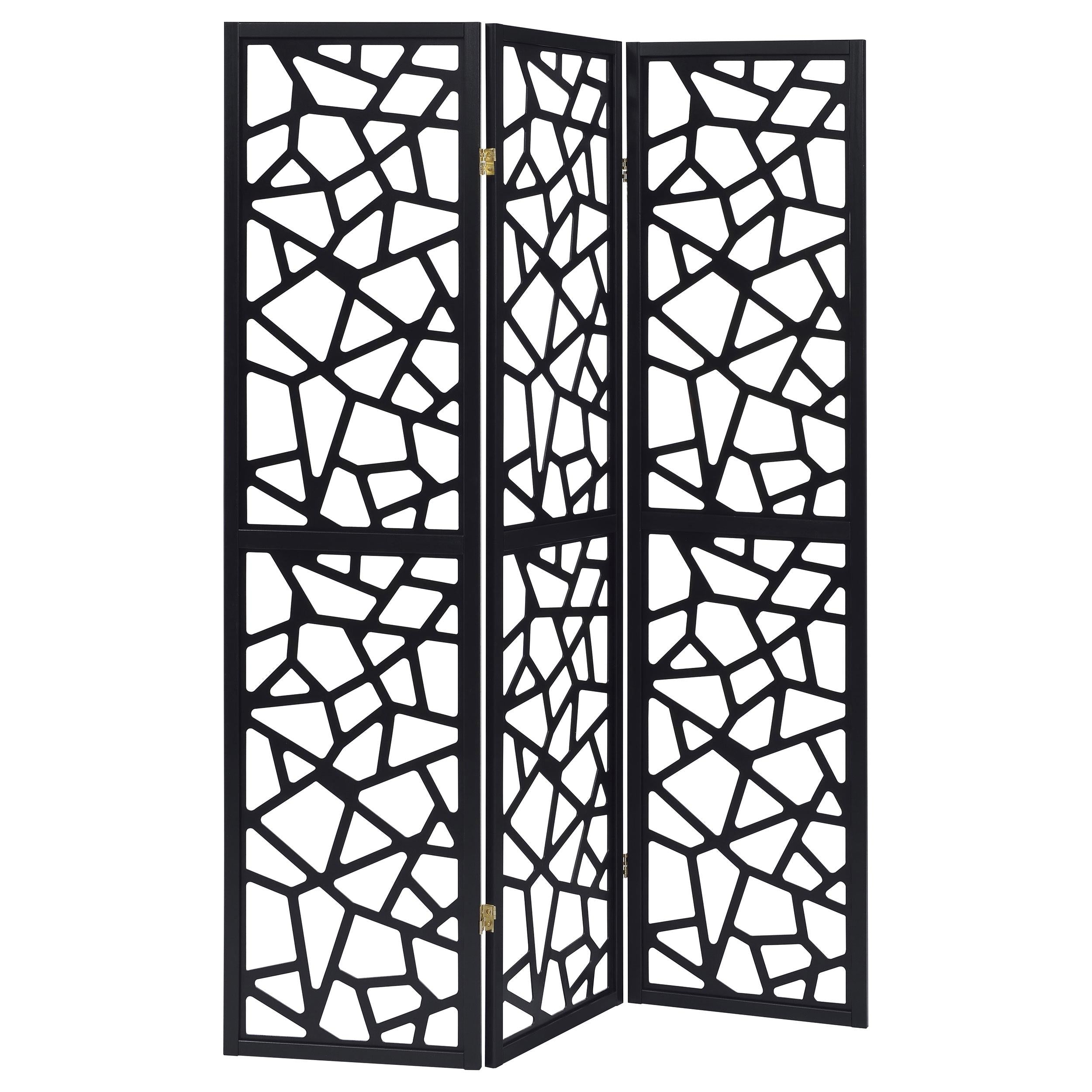 Coaster Furniture Nailan 900092 3-Panel Room Divider Folding Screen - Black Open Mosaic IMAGE 1